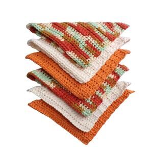 (6) Handmade Crocheted Dishcloths Washcloths 100% Cotton 8" x 8" Desert Sunrise